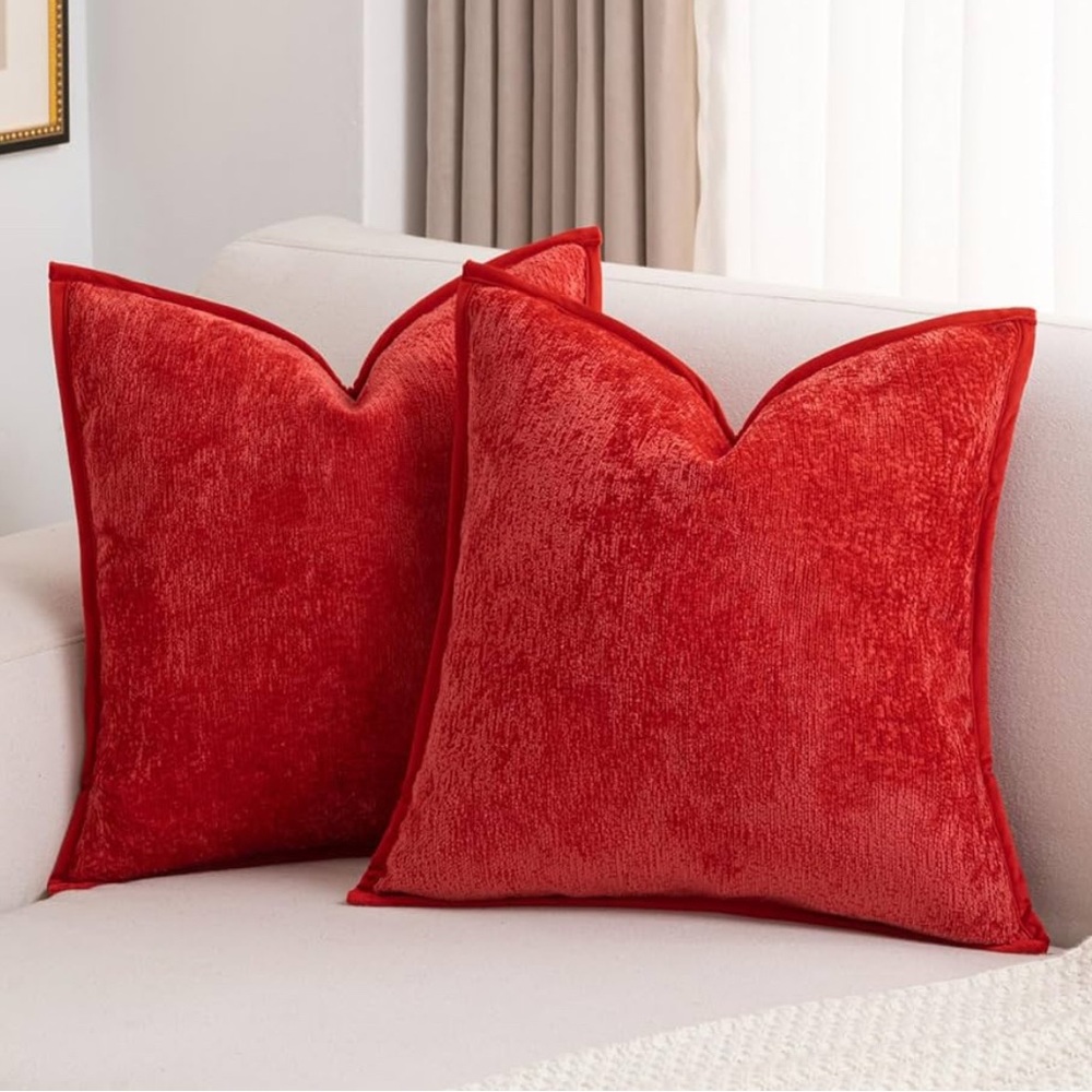 FUTEI Red Chenille Throw Pillow Covers 26x26 Inch Set of 2